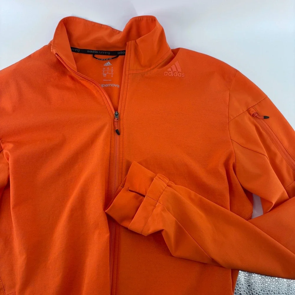 Adidas Supernova Running Jacket Mens Small Orange Full Zip Thumbholes Athletic